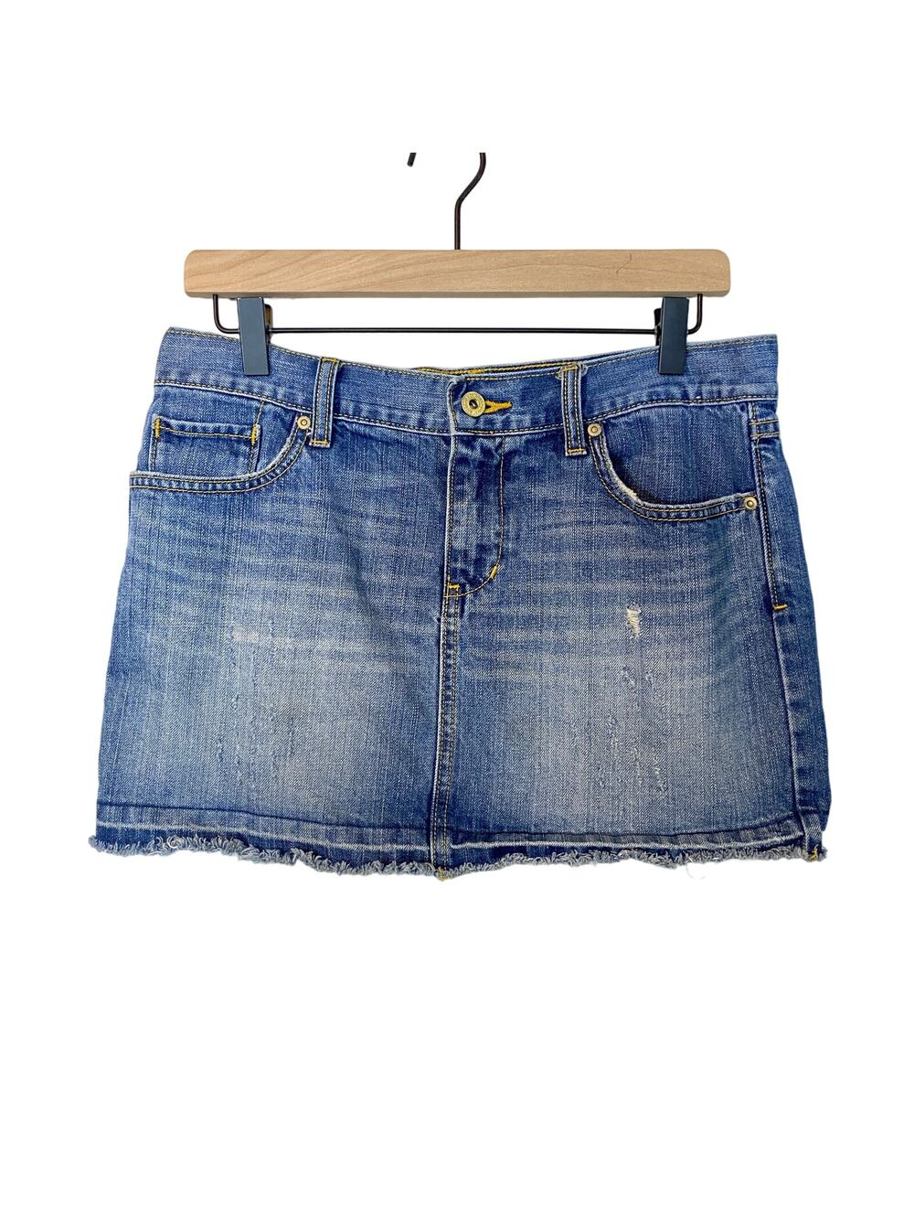 Old Navy Denim Micro Mini Skirt Raw Hem Almost Vintage Y2K Medium Wash Sz 6